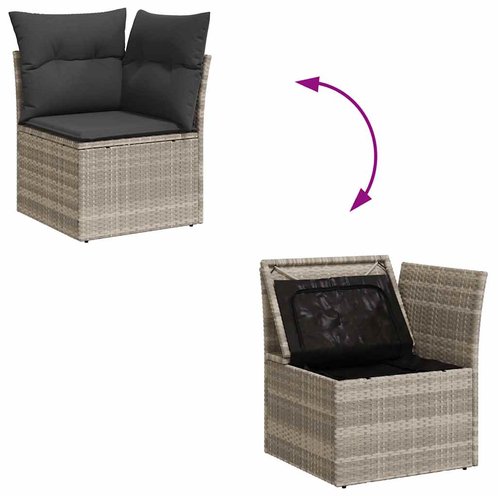 5-tlg. Garten-Sofagarnitur mit Kissen Hellgrau Poly Rattan