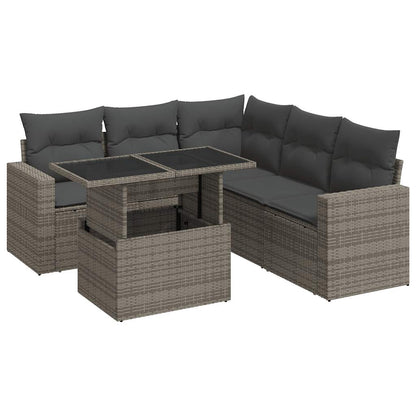 6-tlg. Garten-Sofagarnitur mit Kissen Grau Poly Rattan