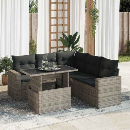 6-tlg. Garten-Sofagarnitur mit Kissen Grau Poly Rattan