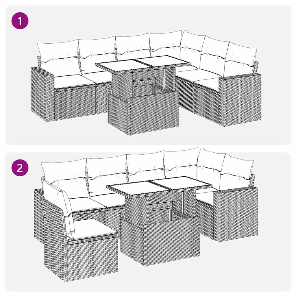 7-tlg. Garten-Sofagarnitur mit Kissen Hellgrau Poly Rattan