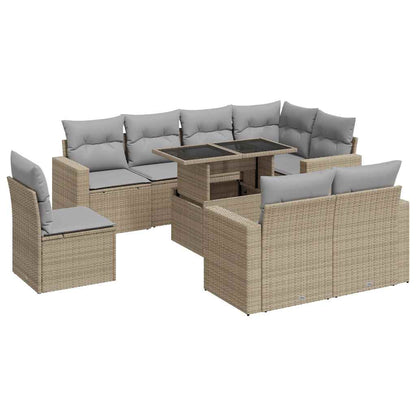 9-tlg. Garten-Sofagarnitur mit Kissen Beige Poly Rattan