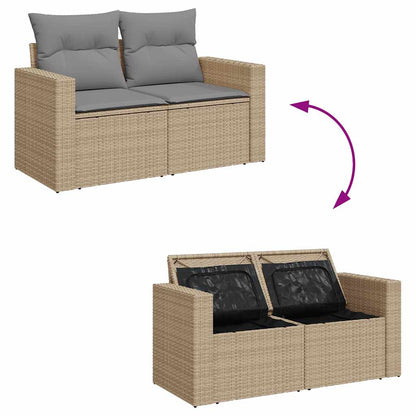 7-tlg. Garten-Sofagarnitur mit Kissen Beige Poly Rattan