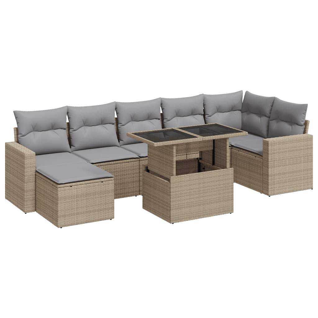 8-tlg. Garten-Sofagarnitur mit Kissen Beige Poly Rattan