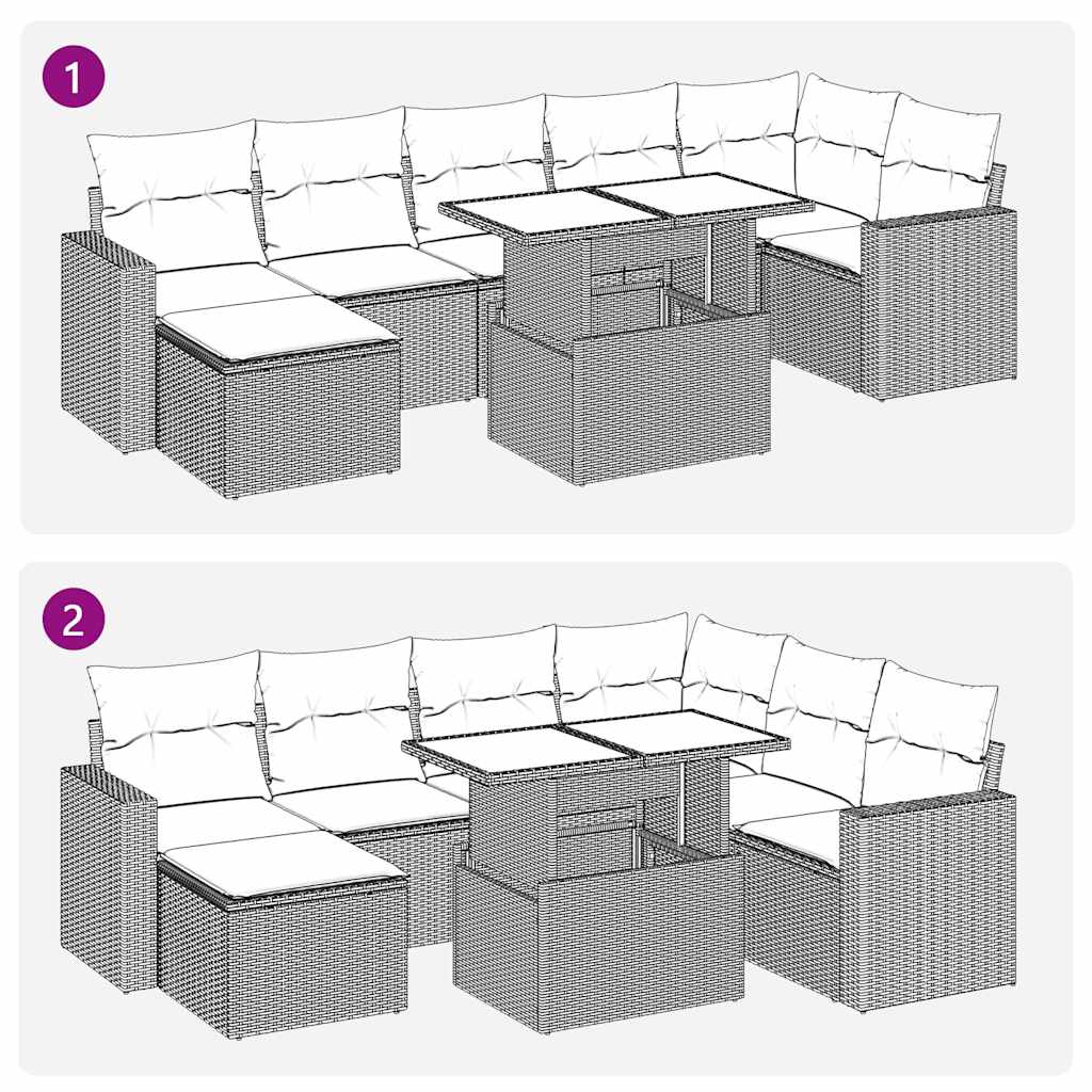 8-tlg. Garten-Sofagarnitur mit Kissen Grau Poly Rattan