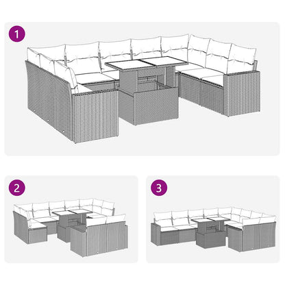 10-tlg. Garten-Sofagarnitur mit Kissen Grau Poly Rattan