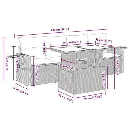 5-tlg. Garten-Sofagarnitur mit Kissen Hellgrau Poly Rattan