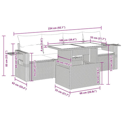 5-tlg. Garten-Sofagarnitur mit Kissen Braun Poly Rattan