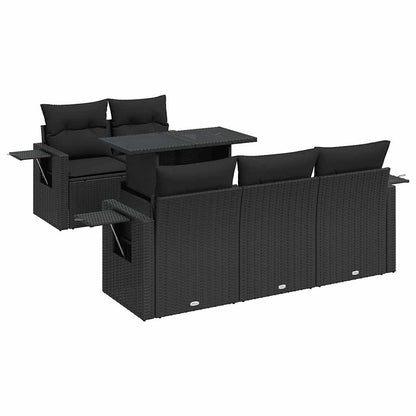 6-tlg. Garten-Sofagarnitur mit Kissen Schwarz Poly Rattan