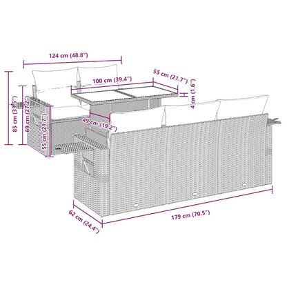 6-tlg. Garten-Sofagarnitur mit Kissen Schwarz Poly Rattan