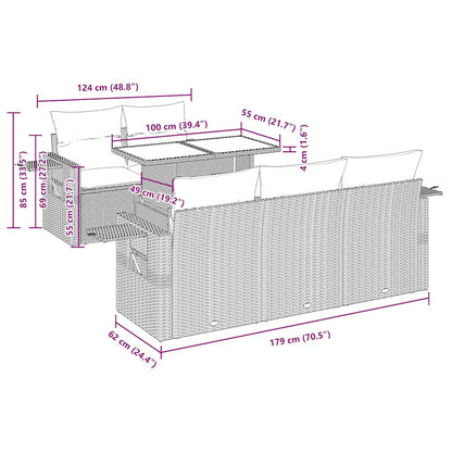 6-tlg. Garten-Sofagarnitur mit Kissen Hellgrau Poly Rattan