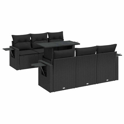 7-tlg. Garten-Sofagarnitur mit Kissen Schwarz Poly Rattan