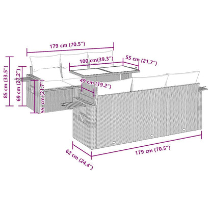 7-tlg. Garten-Sofagarnitur mit Kissen Braun Poly Rattan