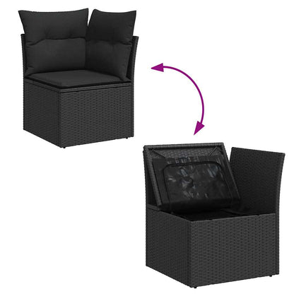 7-tlg. Garten-Sofagarnitur mit Kissen Schwarz Poly Rattan