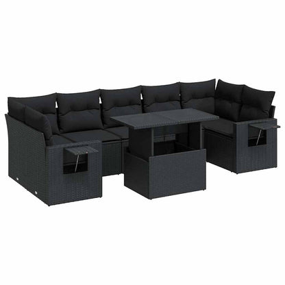 8-tlg. Garten-Sofagarnitur mit Kissen Schwarz Poly Rattan