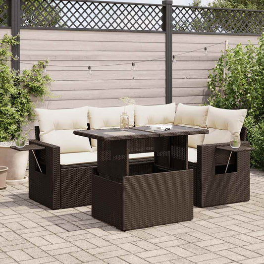 5-tlg. Garten-Sofagarnitur mit Kissen Braun Poly Rattan