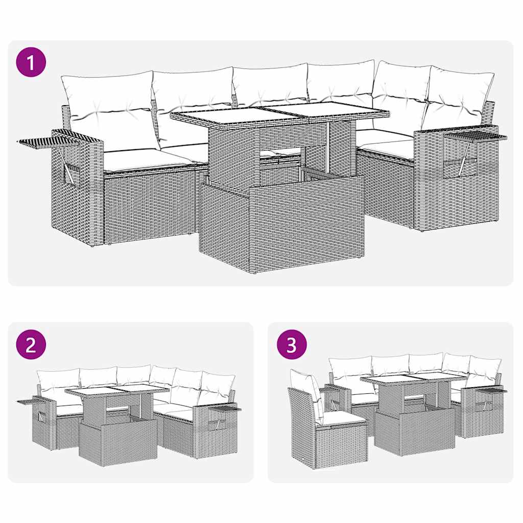 6-tlg. Garten-Sofagarnitur mit Kissen Hellgrau Poly Rattan