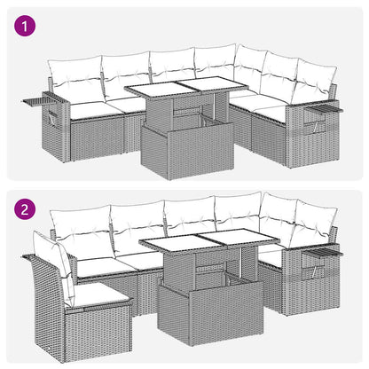 7-tlg. Garten-Sofagarnitur mit Kissen Hellgrau Poly Rattan