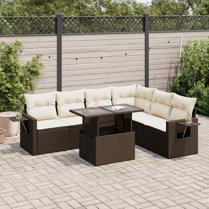 7-tlg. Garten-Sofagarnitur mit Kissen Braun Poly Rattan