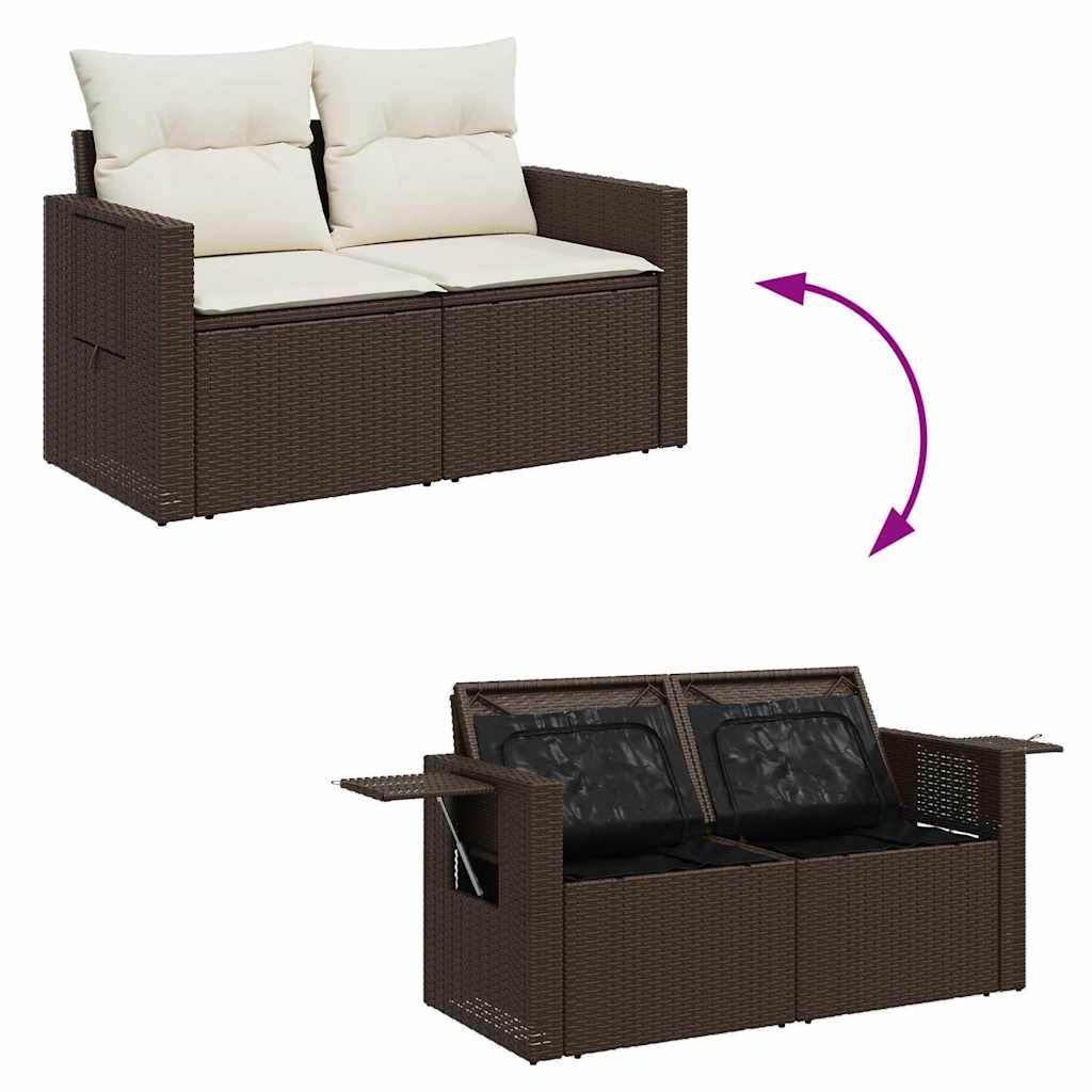 9-tlg. Garten-Sofagarnitur mit Kissen Braun Poly Rattan