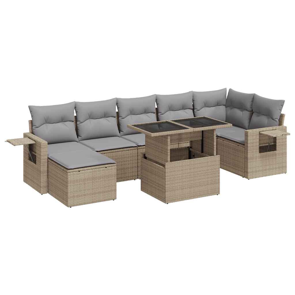 8-tlg. Garten-Sofagarnitur mit Kissen Beige Poly Rattan