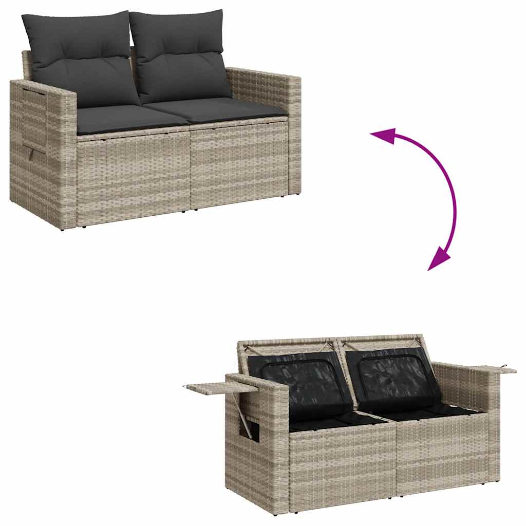 11-tlg. Garten-Sofagarnitur mit Kissen Hellgrau Poly Rattan