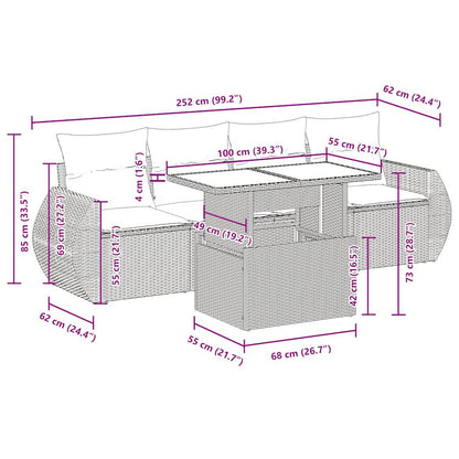 5-tlg. Garten-Sofagarnitur mit Kissen Beige Poly Rattan