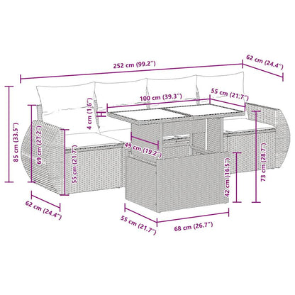 5-tlg. Garten-Sofagarnitur mit Kissen Grau Poly Rattan