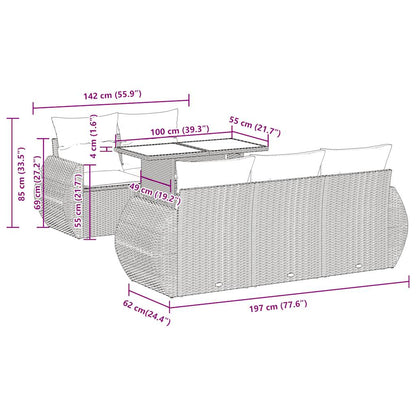 6-tlg. Garten-Sofagarnitur mit Kissen Beige Poly Rattan