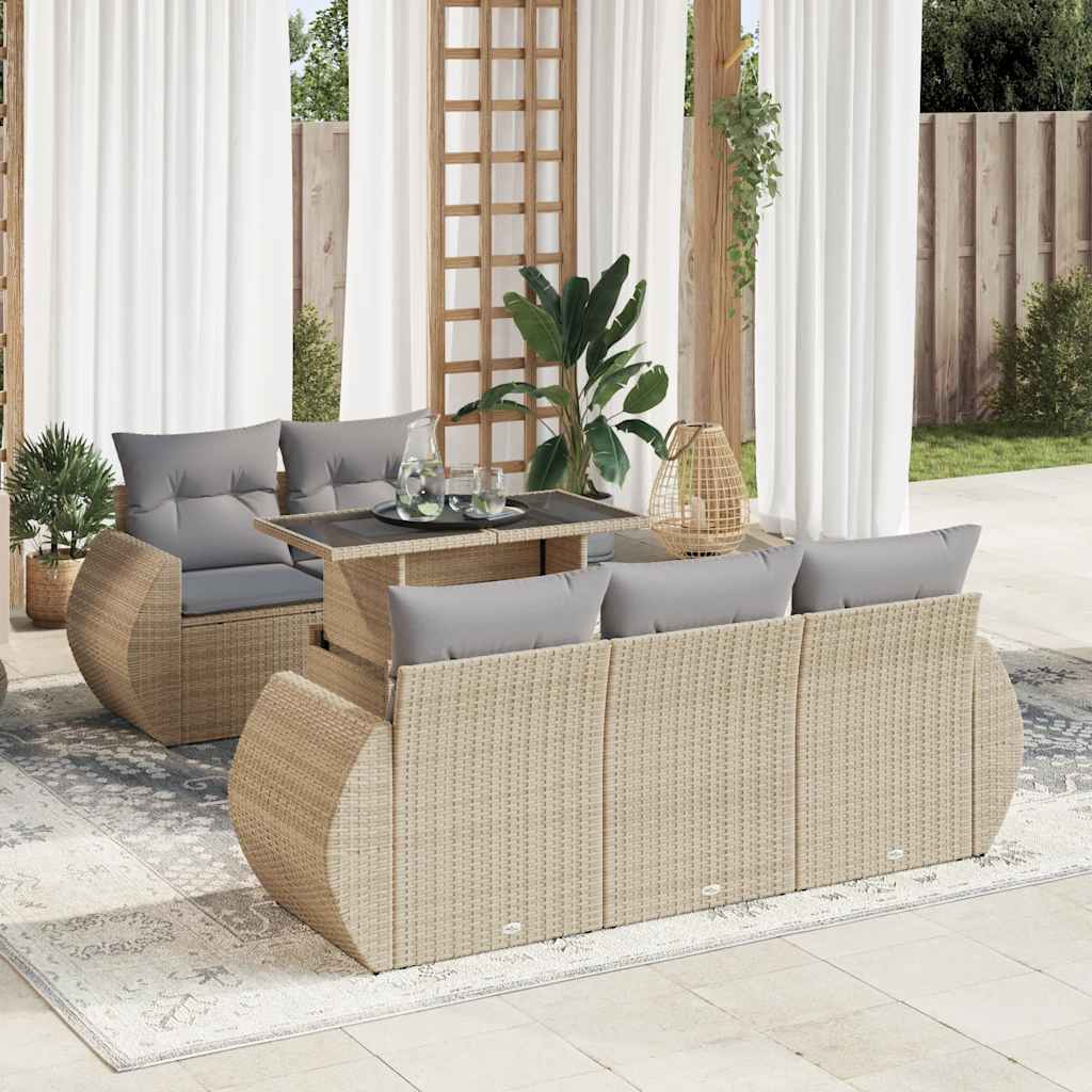 6-tlg. Garten-Sofagarnitur mit Kissen Beige Poly Rattan