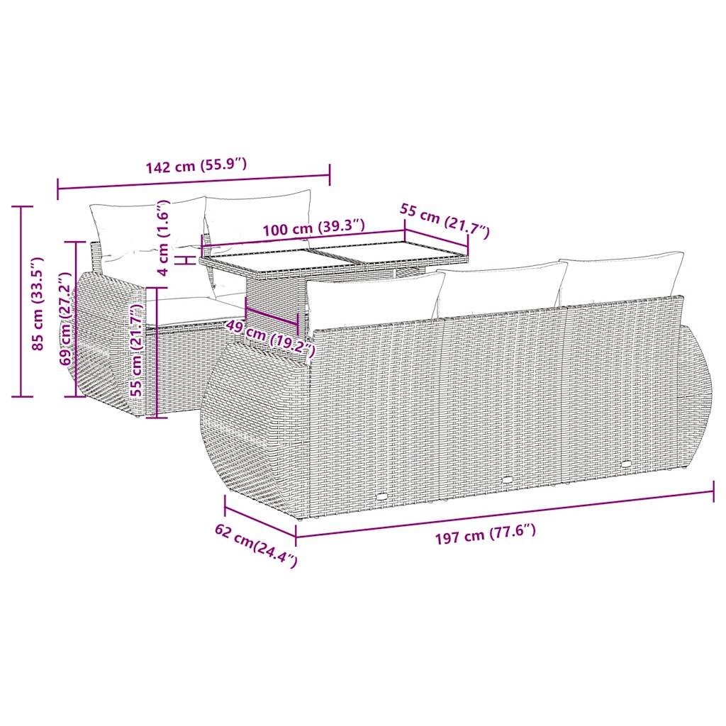 6-tlg. Garten-Sofagarnitur mit Kissen Grau Poly Rattan