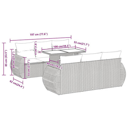 7-tlg. Garten-Sofagarnitur mit Kissen Grau Poly Rattan