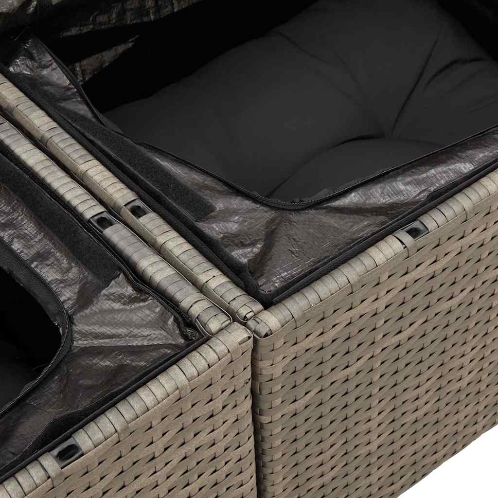 7-tlg. Garten-Sofagarnitur mit Kissen Grau Poly Rattan