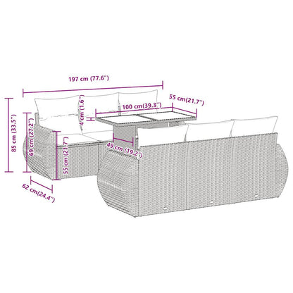 7-tlg. Garten-Sofagarnitur mit Kissen Hellgrau Poly Rattan