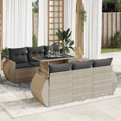 7-tlg. Garten-Sofagarnitur mit Kissen Hellgrau Poly Rattan