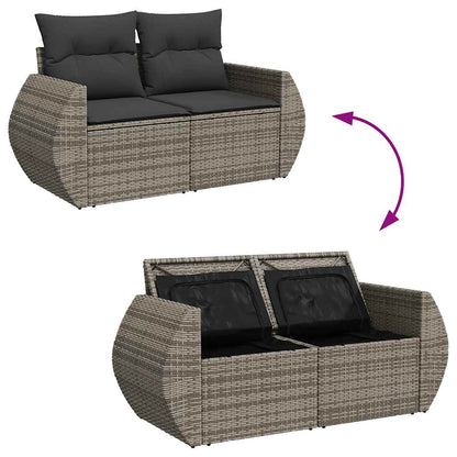 7-tlg. Garten-Sofagarnitur mit Kissen Grau Poly Rattan