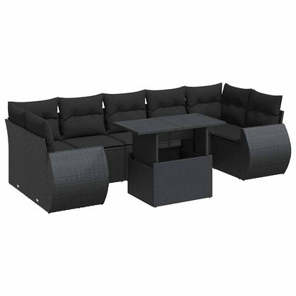 8-tlg. Garten-Sofagarnitur mit Kissen Schwarz Poly Rattan