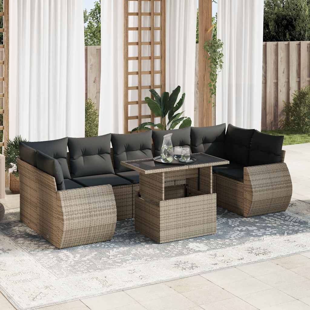 8-tlg. Garten-Sofagarnitur mit Kissen Grau Poly Rattan