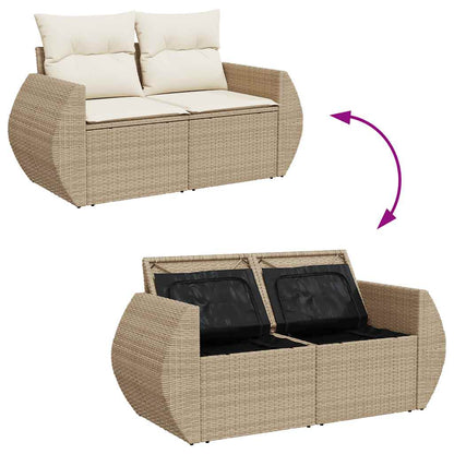 9-tlg. Garten-Sofagarnitur mit Kissen Beige Poly Rattan