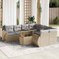 9-tlg. Garten-Sofagarnitur mit Kissen Beige Poly Rattan