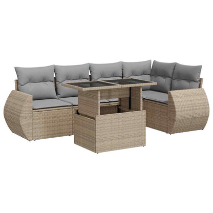 6-tlg. Garten-Sofagarnitur mit Kissen Beige Poly Rattan