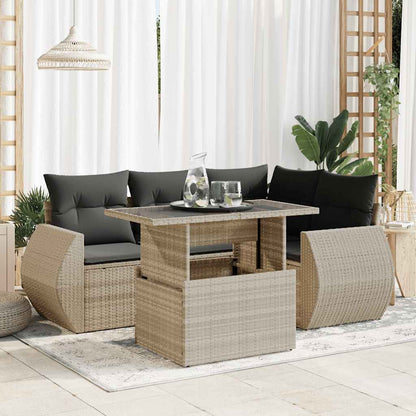 6-tlg. Garten-Sofagarnitur mit Kissen Hellgrau Poly Rattan