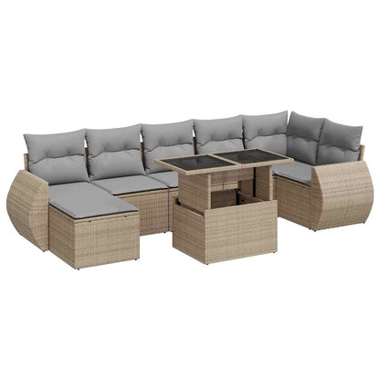 8-tlg. Garten-Sofagarnitur mit Kissen Beige Poly Rattan