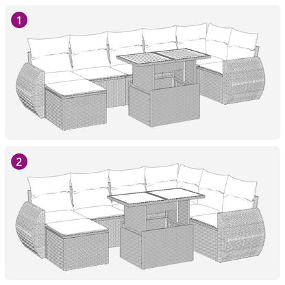 8-tlg. Garten-Sofagarnitur mit Kissen Grau Poly Rattan