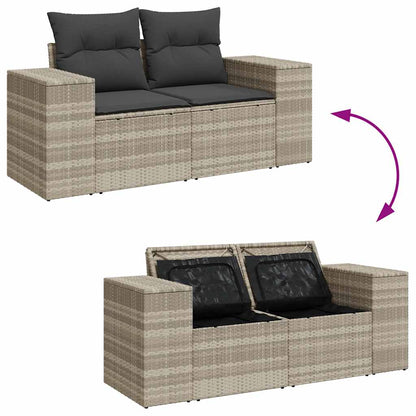 5-tlg. Garten-Sofagarnitur mit Kissen Hellgrau Poly Rattan