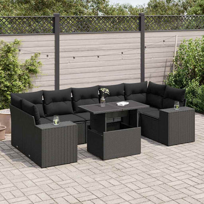 8-tlg. Garten-Sofagarnitur mit Kissen Schwarz Poly Rattan