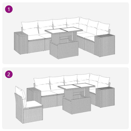 7-tlg. Garten-Sofagarnitur mit Kissen Hellgrau Poly Rattan