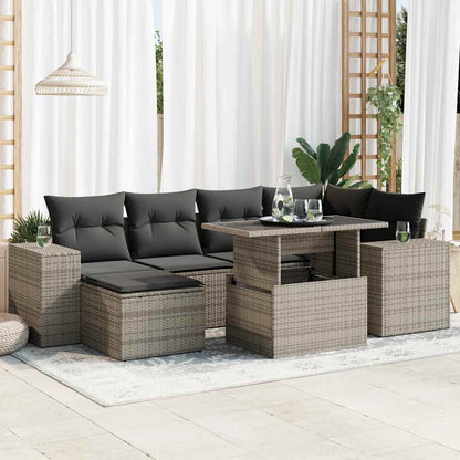 7-tlg. Garten-Sofagarnitur mit Kissen Grau Poly Rattan