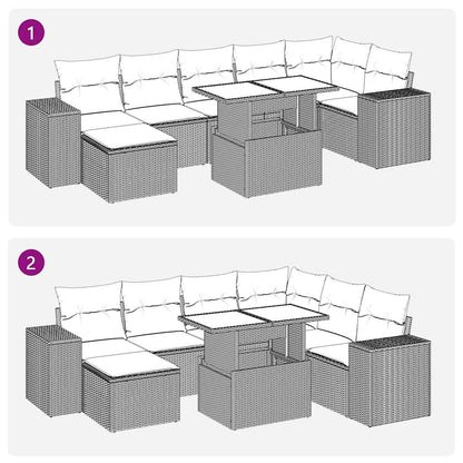 8-tlg. Garten-Sofagarnitur mit Kissen Hellgrau Poly Rattan