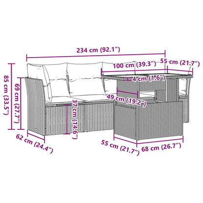 5-tlg. Garten-Sofagarnitur mit Kissen Beige Poly Rattan