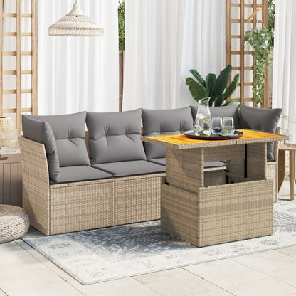 5-tlg. Garten-Sofagarnitur mit Kissen Beige Poly Rattan